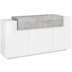 Garnero Arredamenti Credenza 160x86h cm 3 ante moderna bianco lucido cemento Milos Gihome® Cemento - Bianco Lucido Discount