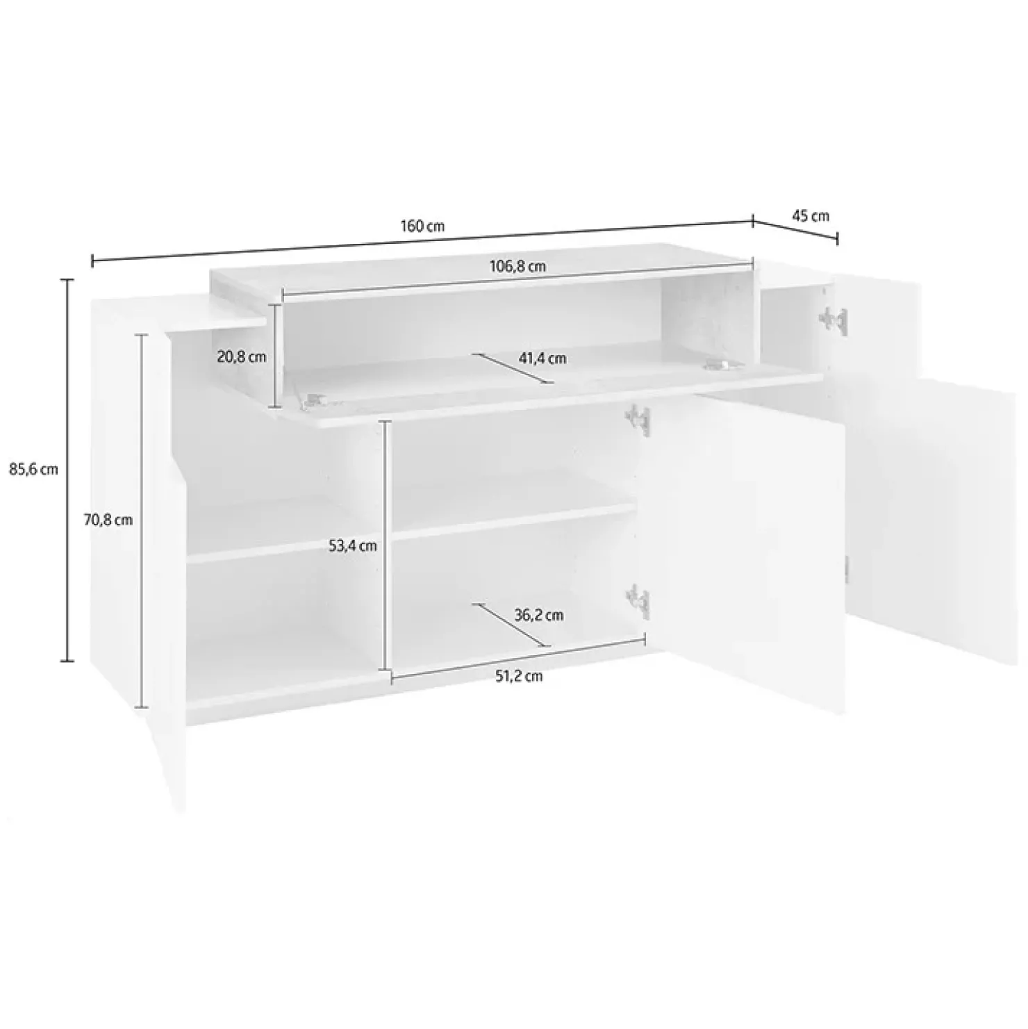 Garnero Arredamenti Credenza 160x86h cm 3 ante moderna bianco lucido cemento Milos Gihome® Cemento - Bianco Lucido Discount