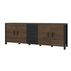 Garnero Arredamenti Credenza 220x79h cm 4 ante moderna rovere scuro nero Nebraska Noce - Nero opaco Clearance