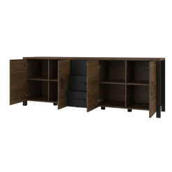 Garnero Arredamenti Credenza 220x79h cm 4 ante moderna rovere scuro nero Nebraska Noce - Nero opaco Clearance