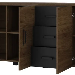 Garnero Arredamenti Credenza 220x79h cm 4 ante moderna rovere scuro nero Nebraska Noce - Nero opaco Clearance