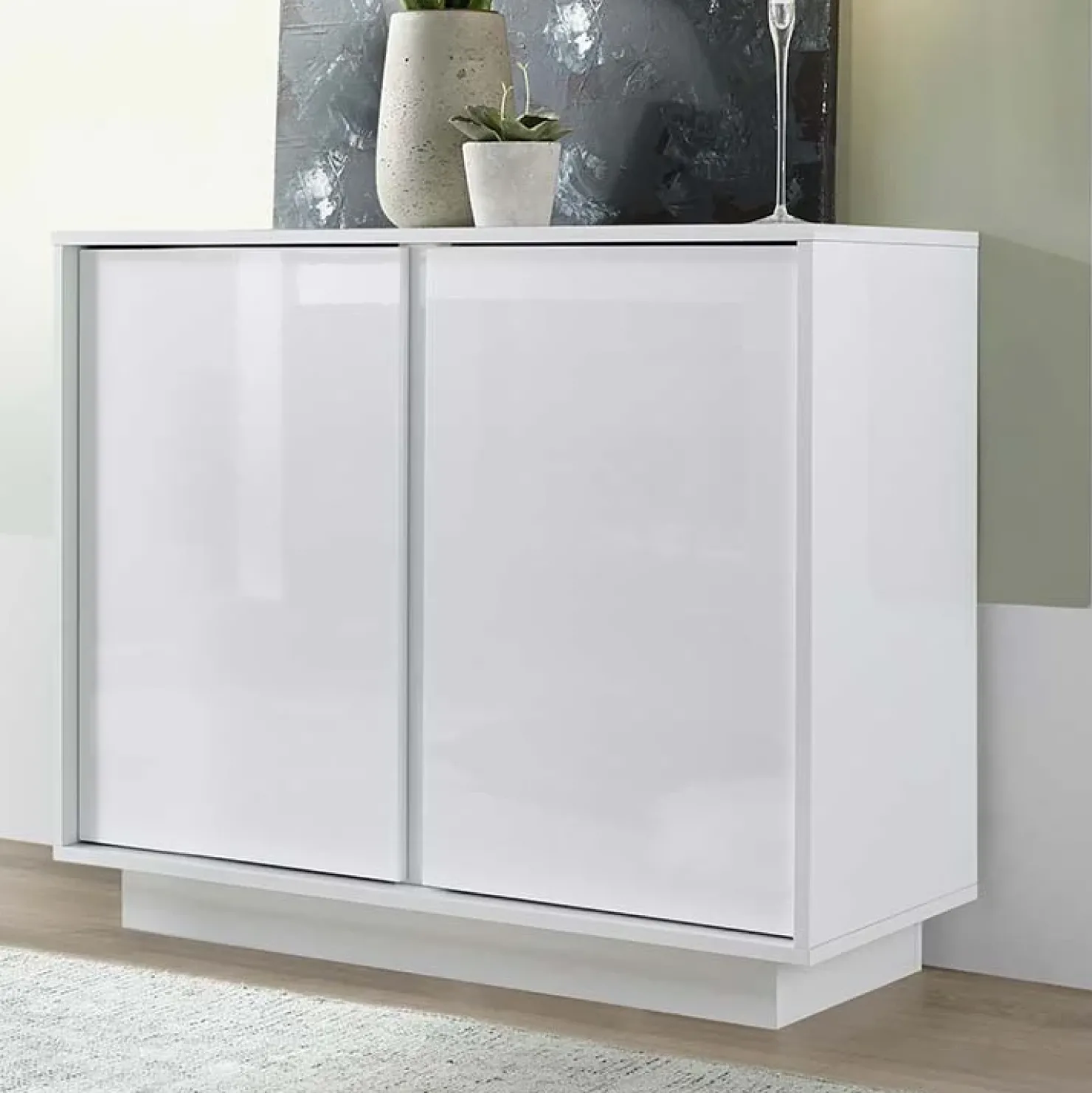 Garnero Arredamenti Credenza 92x79h cm 2 ante moderna soggiorno bianco lucido Spirit Hot