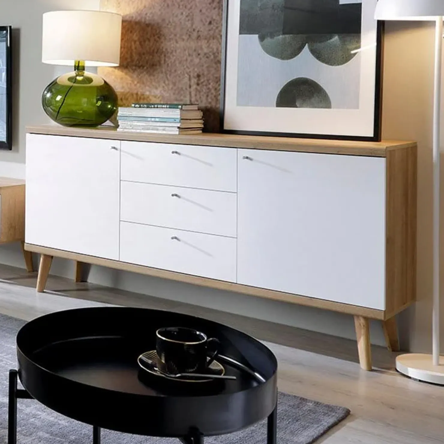 Garnero Arredamenti Credenza 160x83h cm 2 ante moderna rovere bianco Menfi Gihome® Outlet