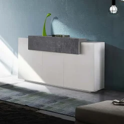 Garnero Arredamenti Credenza 160x86h cm 3 ante moderna bianco ossido Milos Gihome® Ossido - Bianco Lucido