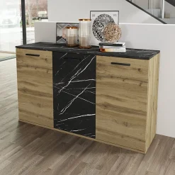 Garnero Arredamenti Credenza 138x76h cm 3 ante moderna rovere grigio effetto marmo Rabat Online