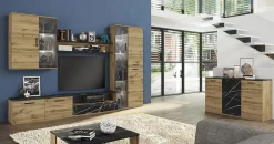 Garnero Arredamenti Credenza 138x76h cm 3 ante moderna rovere grigio effetto marmo Rabat Online