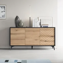 Garnero Arredamenti Credenza 154x77h cm 3 ante moderna soggiorno quercia nero Becca Outlet