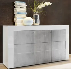 Garnero Arredamenti Credenza 138x84h cm 3 ante moderna bianco lucido cemento Easy Online