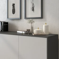 Garnero Arredamenti Credenza 154x72h cm 3 ante moderna grafite bianco frassinato Divine Bianco Frassinato - Grafite Discount