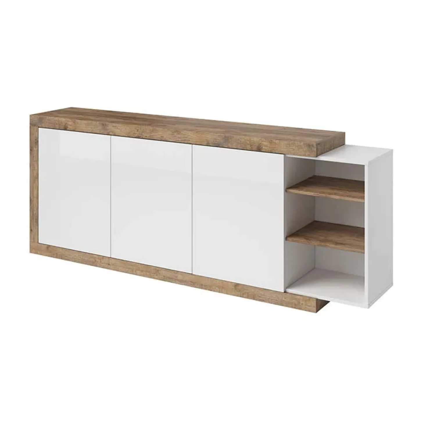 Garnero Arredamenti Credenza 220x86h cm 3 ante moderna bianco lucido rovereAria Outlet