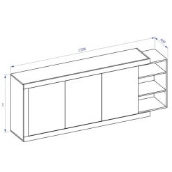 Garnero Arredamenti Credenza 220x86h cm 3 ante moderna bianco lucido rovereAria Outlet