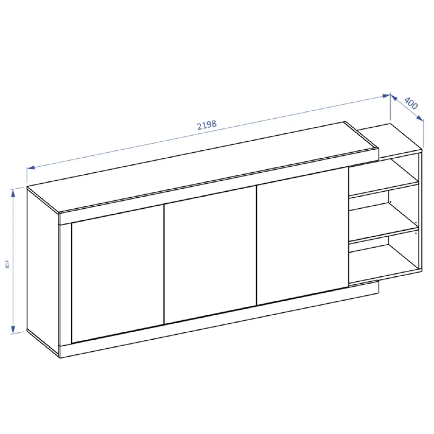 Garnero Arredamenti Credenza 220x86h cm 3 ante moderna bianco lucido rovereAria Outlet