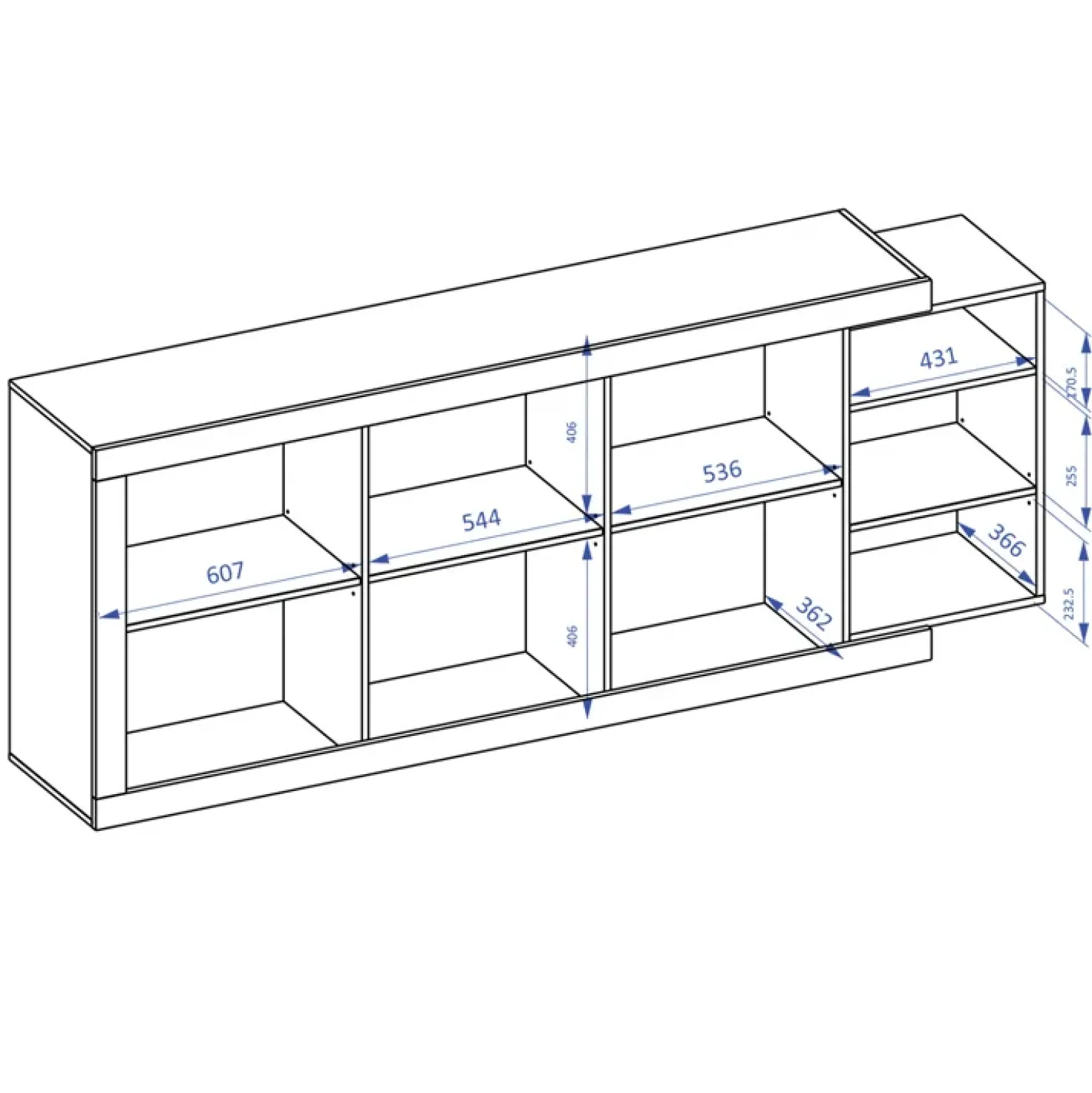 Garnero Arredamenti Credenza 220x86h cm 3 ante moderna bianco lucido rovereAria Outlet