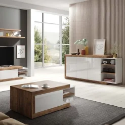 Garnero Arredamenti Credenza 220x86h cm 3 ante moderna bianco lucido rovereAria Outlet