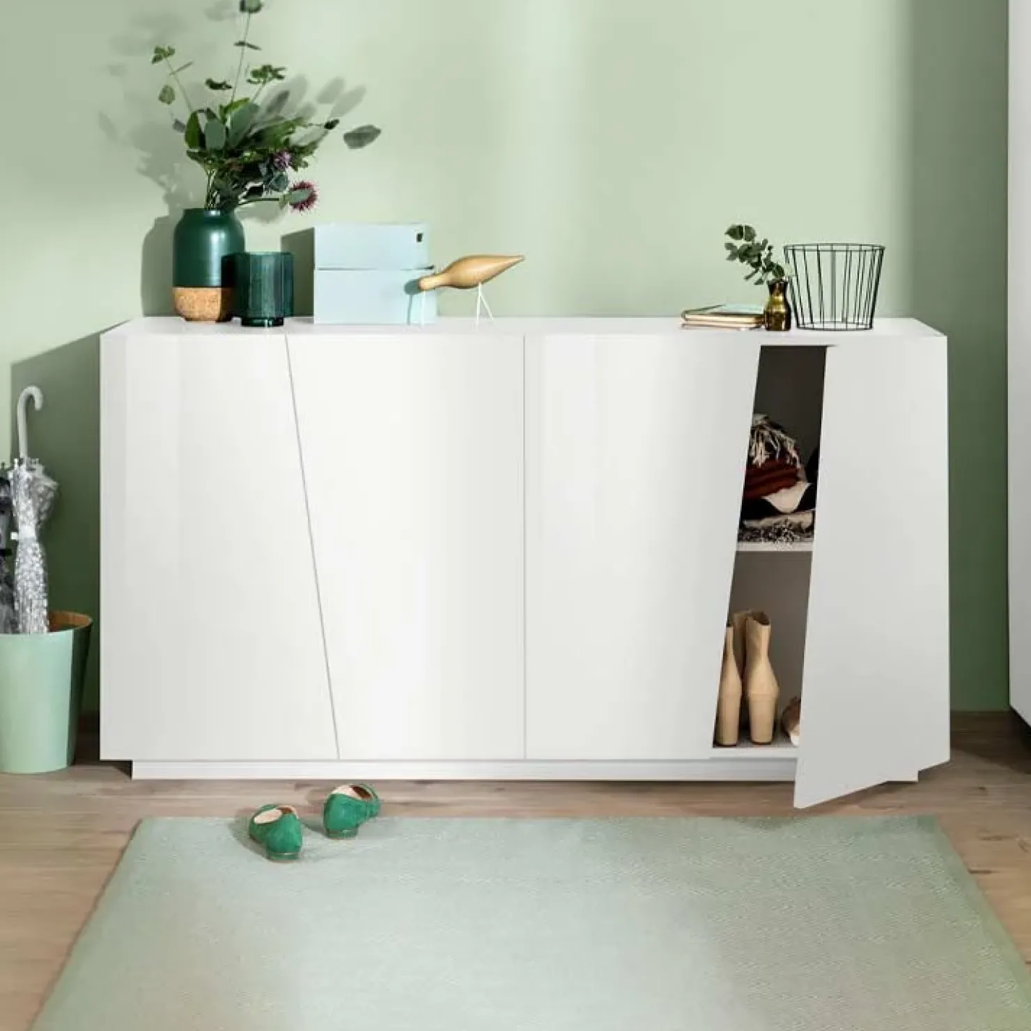 Garnero Arredamenti Credenza 159x86h cm 4 ante moderna Candia Gihome® Bianco Lucido Sale