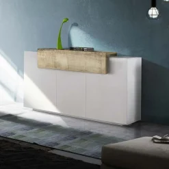 Garnero Arredamenti Credenza 160x86h cm 3 ante moderna bianco pero Milos Gihome® Bianco Lucido - Rovere Rustico Sale