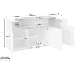 Garnero Arredamenti Credenza 160x86h cm 3 ante moderna bianco pero Milos Gihome® Bianco Lucido - Rovere Rustico Sale
