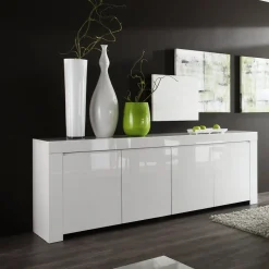 Garnero Arredamenti Credenza 210x82h cm 4 ante moderna bianco lucido Essential Discount