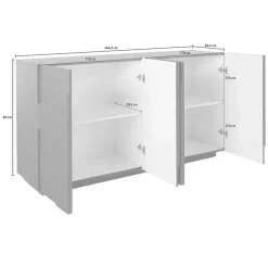 Garnero Arredamenti Credenza 163x86h cm 4 ante moderna Zenzero Gihome® Bianco Lucido Sale