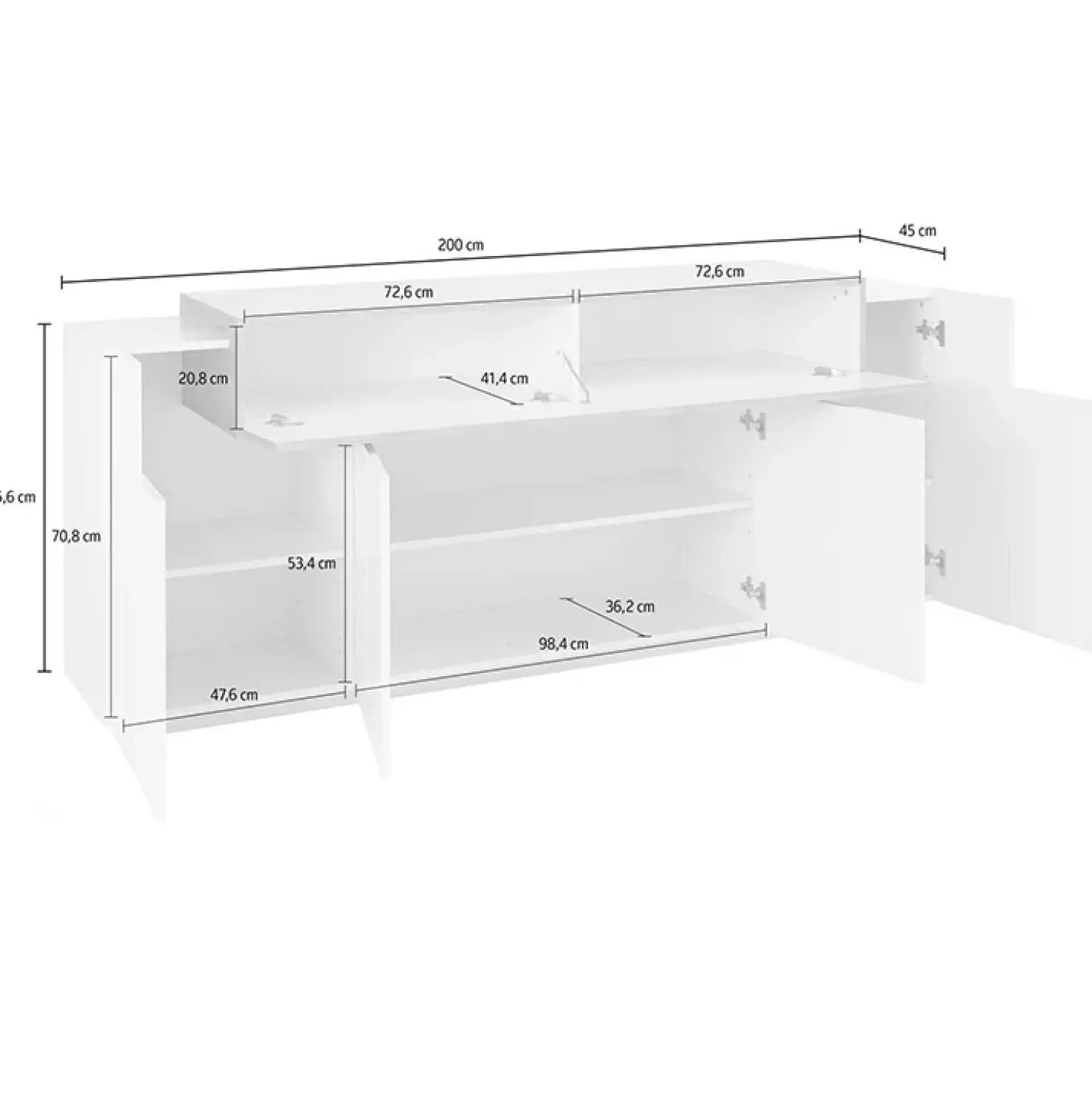 Garnero Arredamenti Credenza 200x86h cm 4 ante moderna bianco lucido cemento Milos Gihome® Cemento - Bianco Lucido Sale