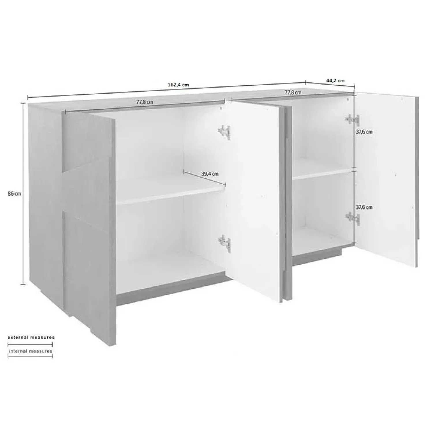 Garnero Arredamenti Credenza 162x86h cm 4 ante moderna Zenzero Gihome® Ossido Best