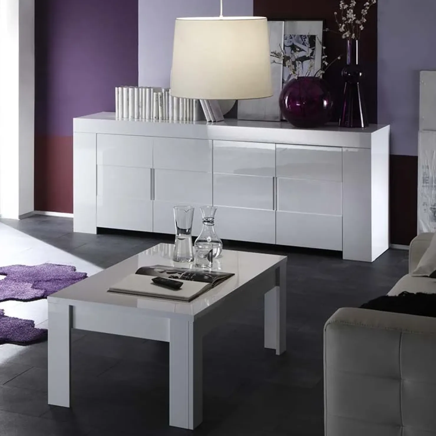 Garnero Arredamenti Credenza 210x84h cm 4 ante moderna design bianco lucido Eos Sale
