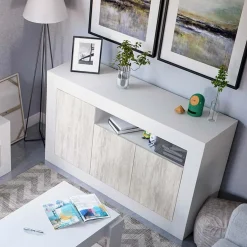 Garnero Arredamenti Credenza 144x87h cm 3 ante moderna soggiorno bianco artico Atene Hot