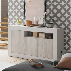 Garnero Arredamenti Credenza 144x87h cm 3 ante moderna soggiorno bianco artico Atene Hot