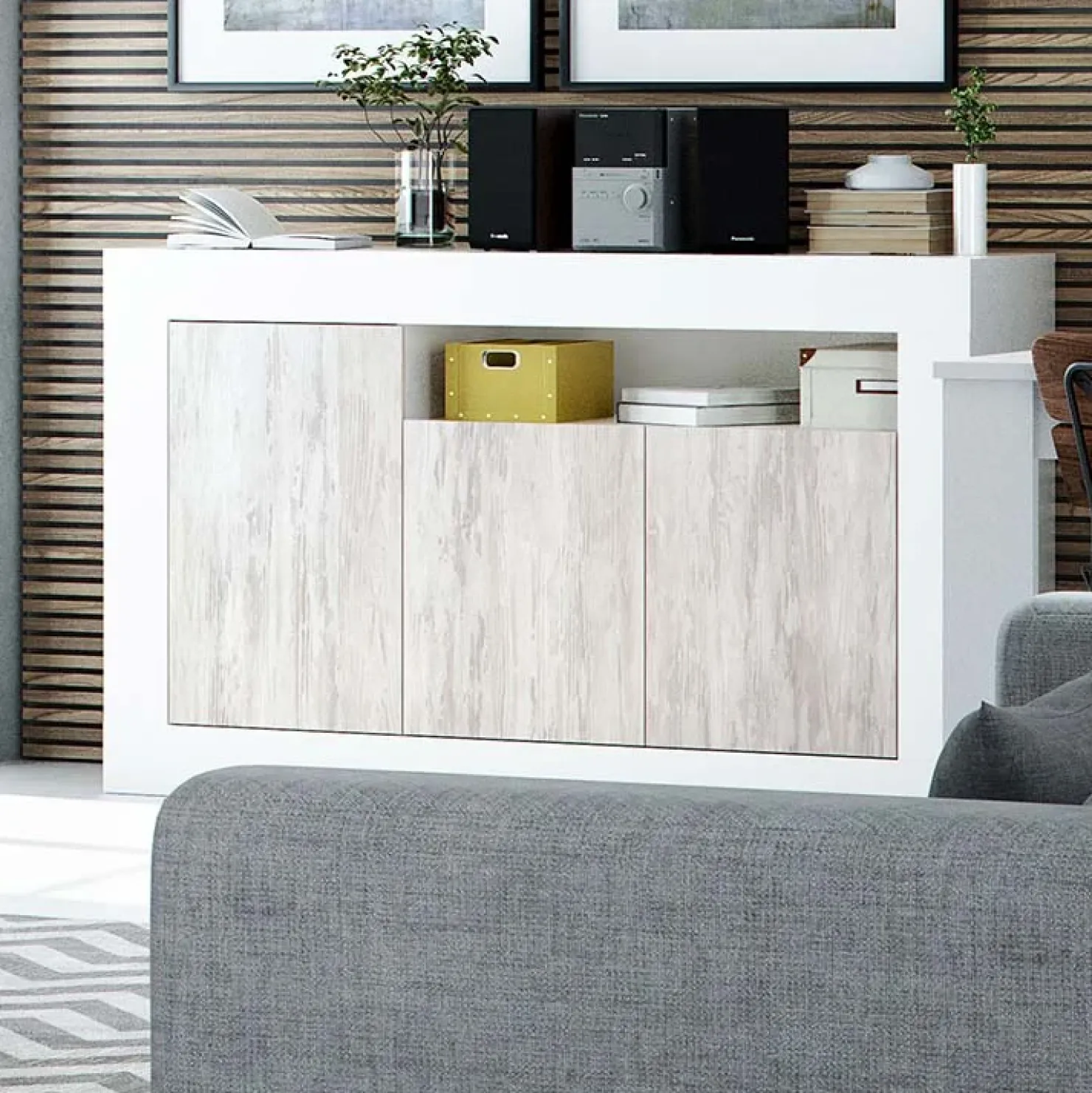 Garnero Arredamenti Credenza 144x87h cm 3 ante moderna soggiorno bianco artico Atene Hot