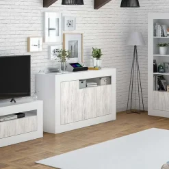 Garnero Arredamenti Credenza 144x87h cm 3 ante moderna soggiorno bianco artico Atene Hot
