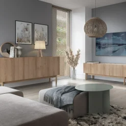 Garnero Arredamenti Credenza 144x68h cm 3 ante moderna rovere chiaro bianco Tanzania Best