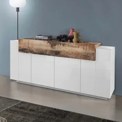 Garnero Arredamenti Credenza 200x86h cm 4 ante moderna bianco lucido pero Milos Gihome® Bianco Lucido - Rovere Rustico Sale