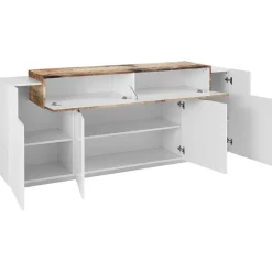 Garnero Arredamenti Credenza 200x86h cm 4 ante moderna bianco lucido pero Milos Gihome® Bianco Lucido - Rovere Rustico Sale