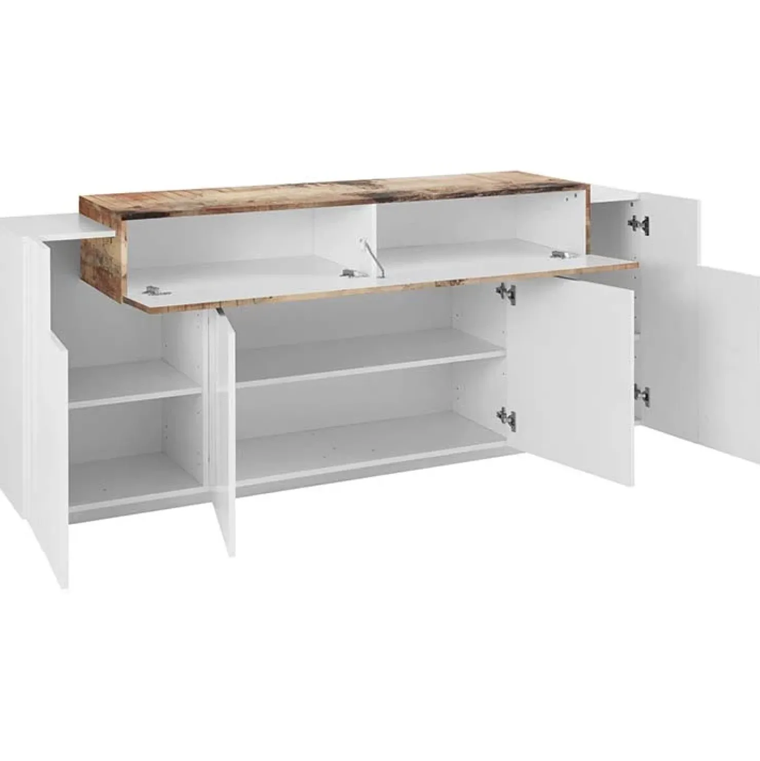 Garnero Arredamenti Credenza 200x86h cm 4 ante moderna bianco lucido pero Milos Gihome® Bianco Lucido - Rovere Rustico Sale