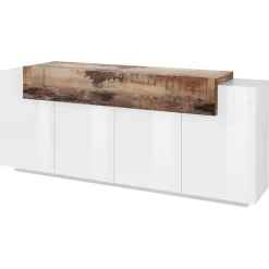 Garnero Arredamenti Credenza 200x86h cm 4 ante moderna bianco lucido pero Milos Gihome® Bianco Lucido - Rovere Rustico Sale