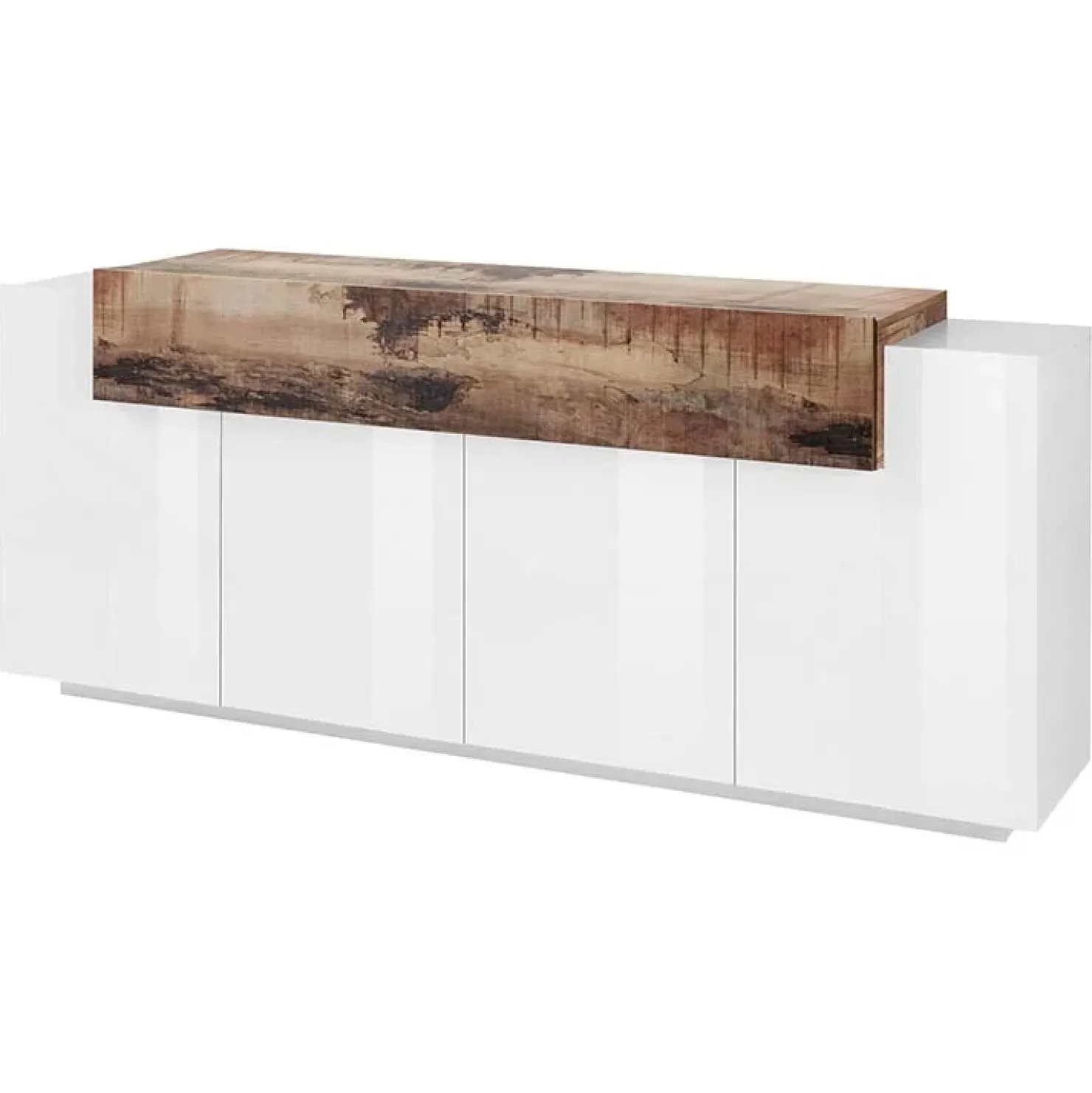 Garnero Arredamenti Credenza 200x86h cm 4 ante moderna bianco lucido pero Milos Gihome® Bianco Lucido - Rovere Rustico Sale