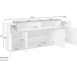 Garnero Arredamenti Credenza 200x86h cm 4 ante moderna bianco lucido pero Milos Gihome® Bianco Lucido - Rovere Rustico Sale