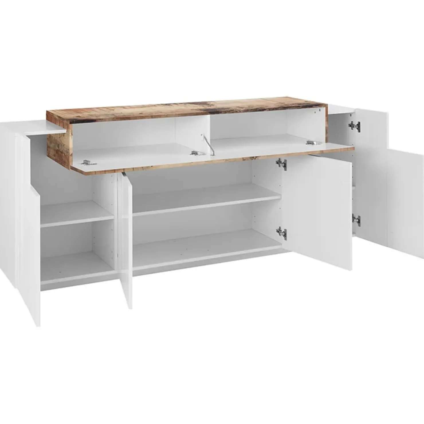 Garnero Arredamenti Credenza 200x86h cm 4 ante moderna bianco lucido pero Milos Gihome® Bianco Lucido - Rovere Rustico Sale