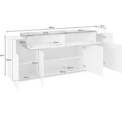 Garnero Arredamenti Credenza 200x86h cm 4 ante moderna bianco lucido pero Milos Gihome® Bianco Lucido - Rovere Rustico Sale