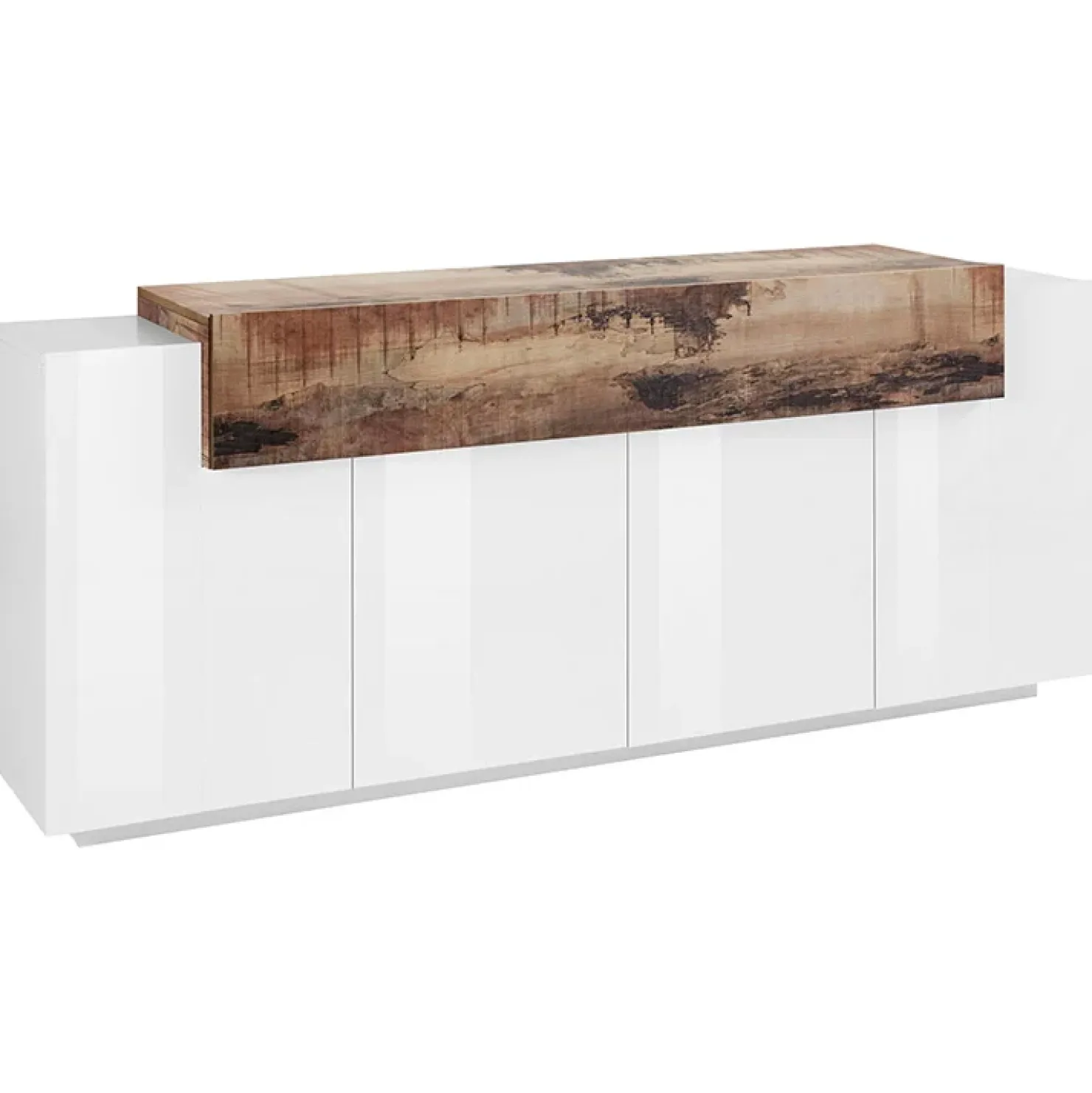 Garnero Arredamenti Credenza 200x86h cm 4 ante moderna bianco lucido pero Milos Gihome® Bianco Lucido - Rovere Rustico Sale