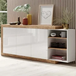 Garnero Arredamenti Credenza 180x86h cm 3 ante moderna bianco lucido rovere Aria Online
