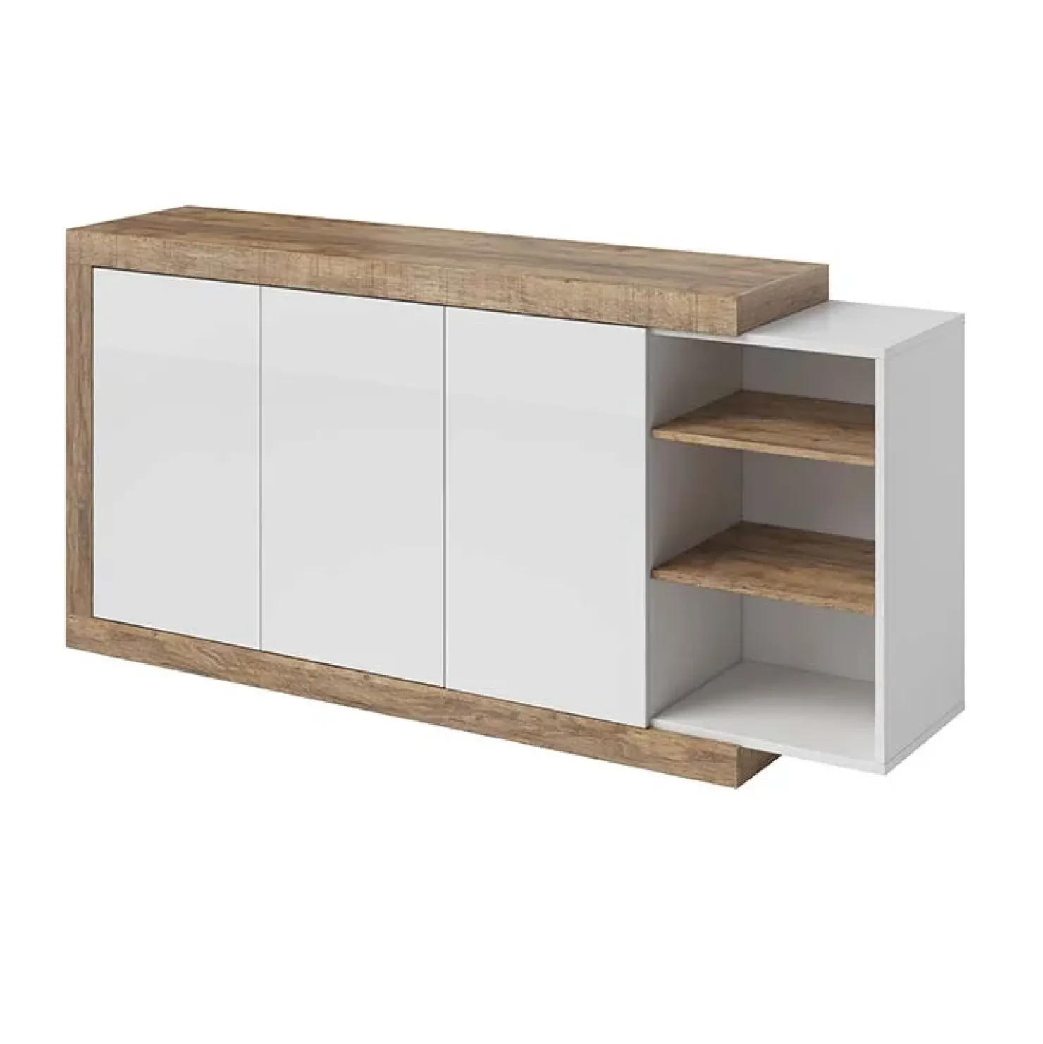 Garnero Arredamenti Credenza 180x86h cm 3 ante moderna bianco lucido rovere Aria Online