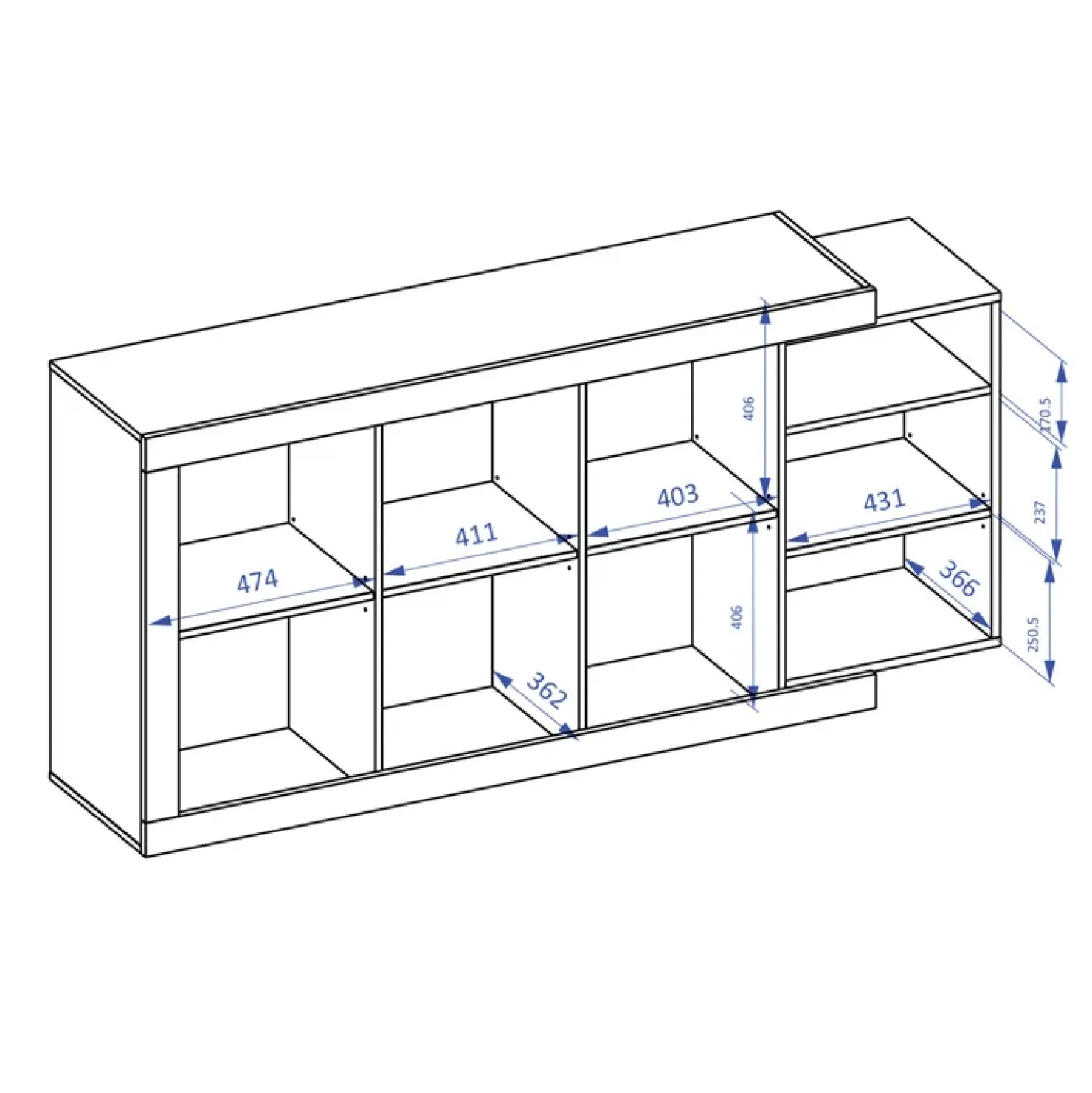 Garnero Arredamenti Credenza 180x86h cm 3 ante moderna bianco lucido rovere Aria Online