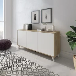 Garnero Arredamenti Credenza 154x72h cm 3 ante soggiorno rovere bianco frassinato Divine Bianco Frassinato - Rovere Clearance