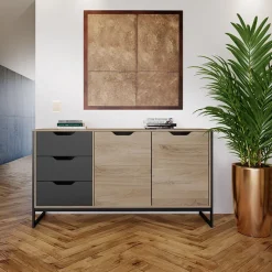 Garnero Arredamenti Credenza 160x80h cm 3 cassetti 2 ante rovere sonoma grafite Pollino Clearance
