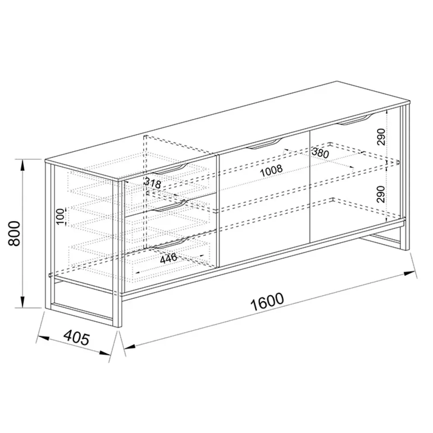 Garnero Arredamenti Credenza 160x80h cm 3 cassetti 2 ante rovere sonoma grafite Pollino Clearance