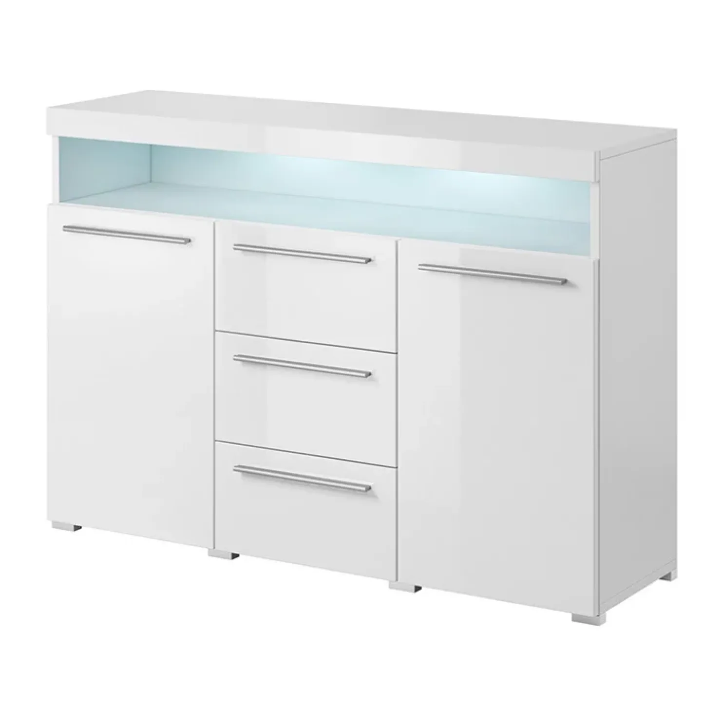 Garnero Arredamenti Credenza 132x92h cm 3 cassetti soggiorno 2 ante Frisk Bianco Lucido Hot