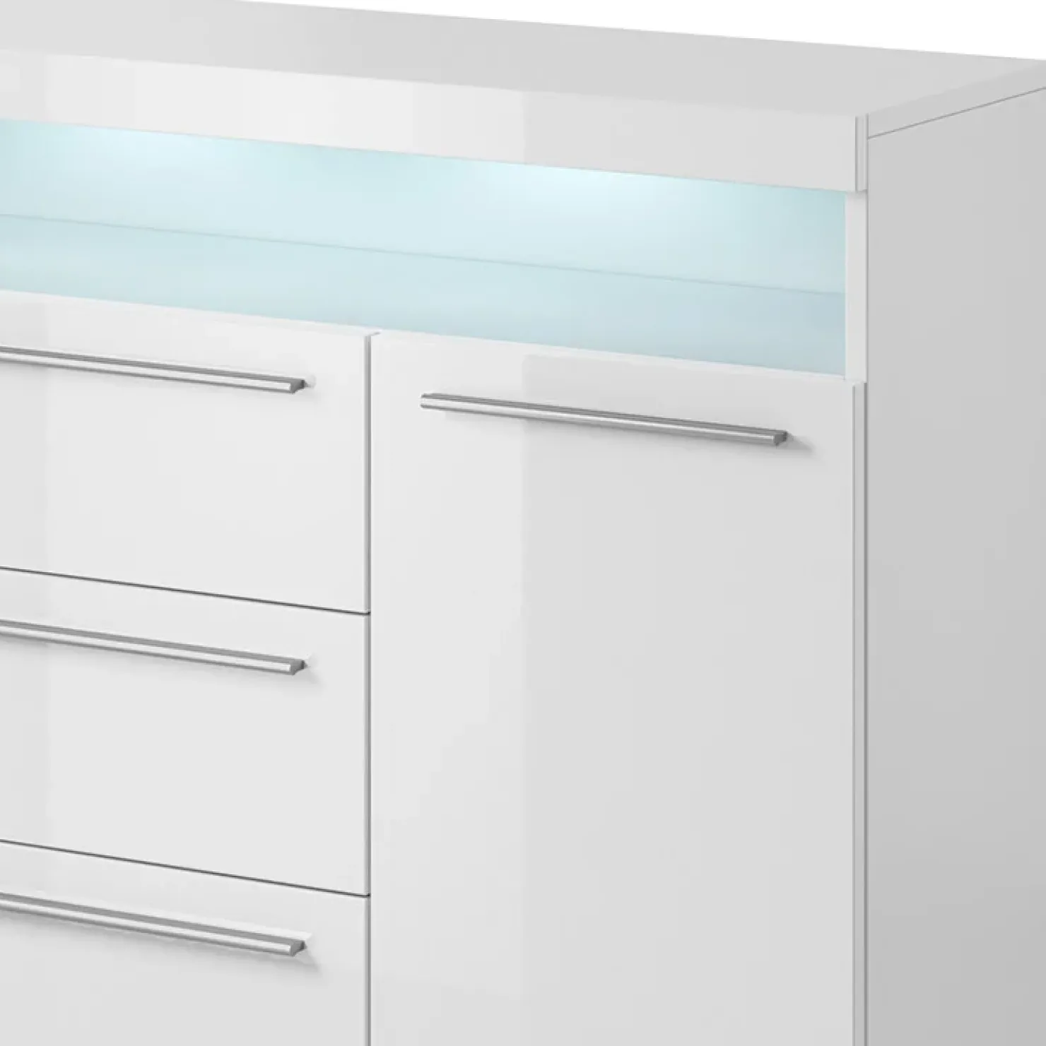 Garnero Arredamenti Credenza 132x92h cm 3 cassetti soggiorno 2 ante Frisk Bianco Lucido Hot