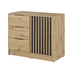 Garnero Arredamenti Credenza 105x86h cm 3 cassetti moderna quercia nero Miller Rovere Rustico Sale