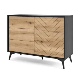 Garnero Arredamenti Credenza 104x77h cm 3 cassetti moderna soggiorno quercia nero Becca Online